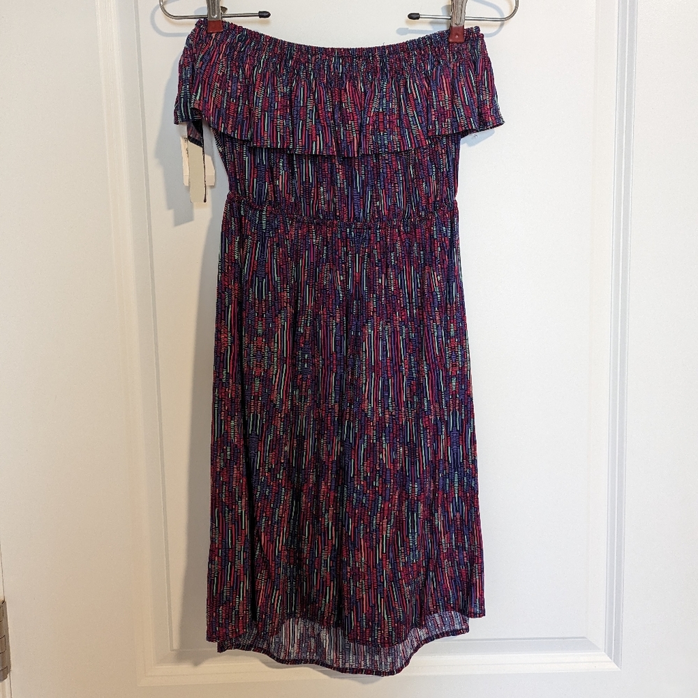 Aqua multi color strapless dress